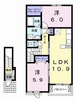 サニー ガーデン U(2LDK/2階)の間取り写真