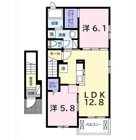 ルピナス イン ナガスカ(2LDK/2階)の間取り写真