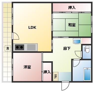ユウネクスト小松(2LDK/1階)の間取り写真