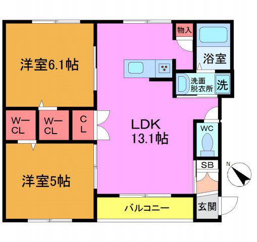 SUN FLOWER(2LDK/2階)の間取り写真
