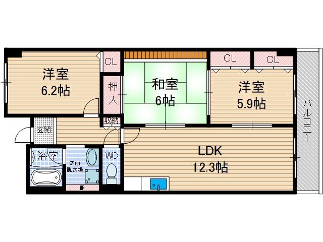 サニーウェル南茨木(3LDK/5階)の間取り写真