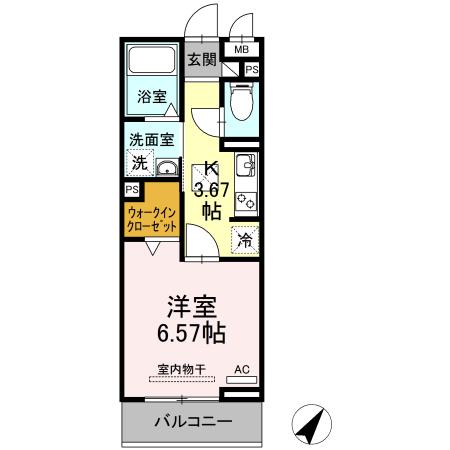 シェノン二本木新町(1K/2階)の間取り写真