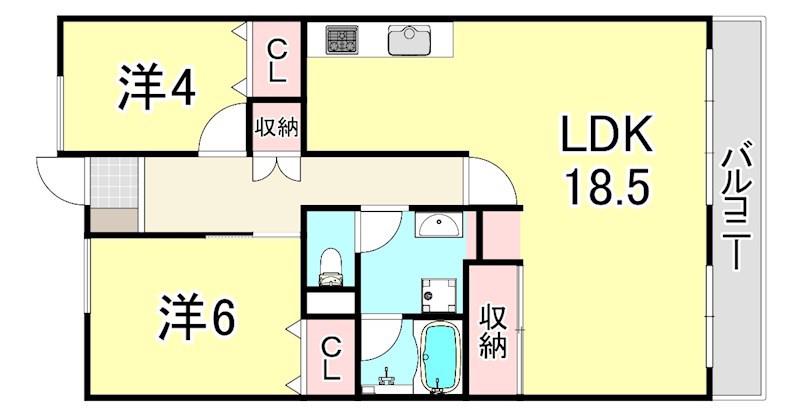 UR武庫川 29号棟(2LDK/6階)の間取り写真