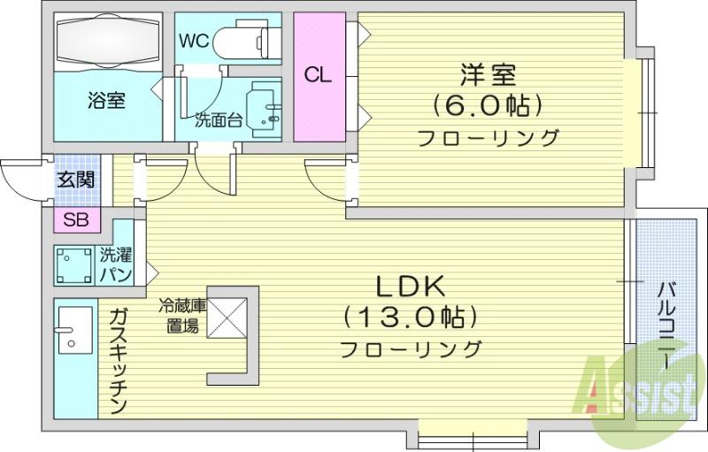 にゃパート八木山(1LDK/2階)の間取り写真