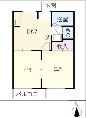 シャトーラトゥール A棟(2DK/1階)の間取り写真