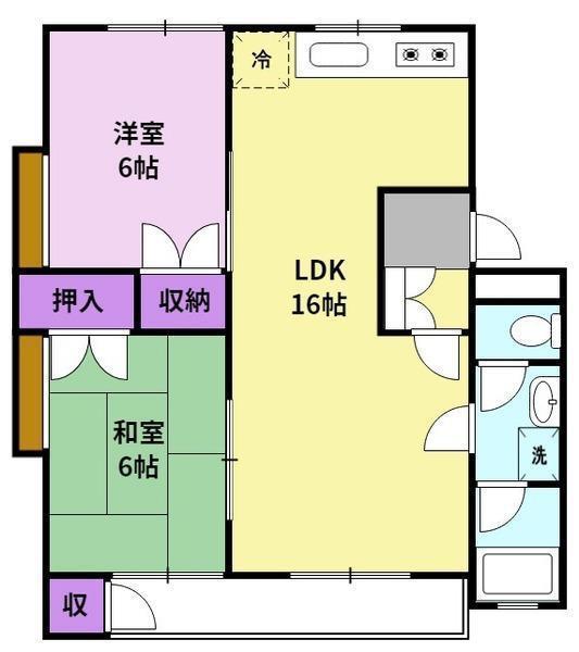 グランデール長園(2LDK/1階)の間取り写真