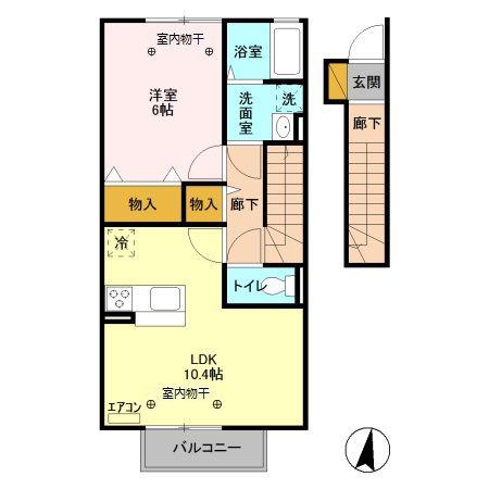 フォーゲルテラス ロート III(1LDK/2階)の間取り写真