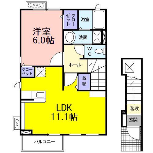レジデンス安養寺(1LDK/2階)の間取り写真