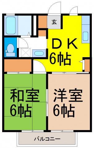 第五大滝ハイツB(2DK/2階)の間取り写真