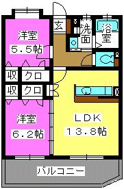 グレイス新宮(2LDK/2階)の間取り写真