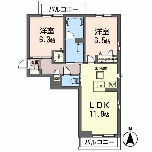 クレール富沢西A(2LDK/1階)の間取り写真