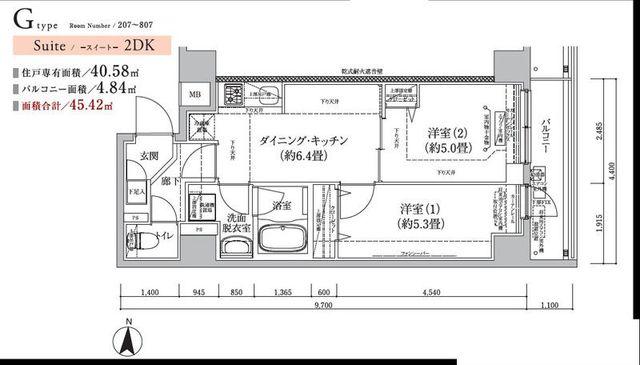 アイルグランデ東京亀有(2DK/6階)の間取り写真