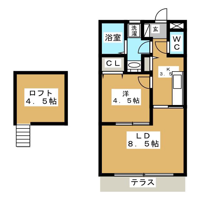 ツリーハイツ囲護台A棟(1LDK/1階)の間取り写真