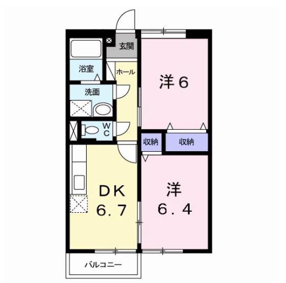 サンヴィレッジ邑久(2DK/2階)の間取り写真