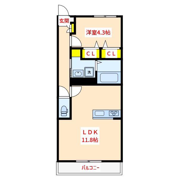 ファビュラス(1LDK/2階)の間取り写真