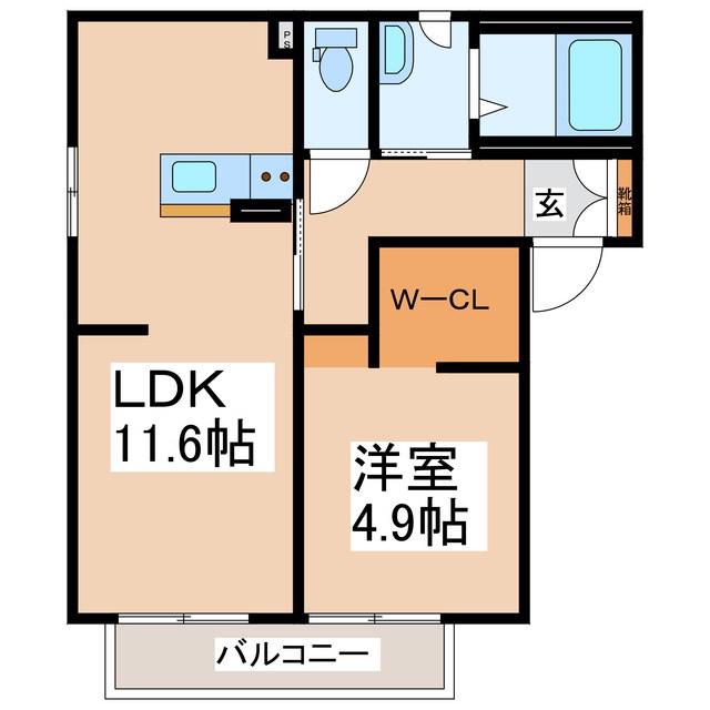 ポポラーレ A棟(1LDK/1階)の間取り写真