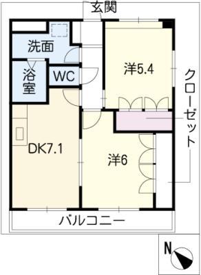 グランディルコートA棟(2DK/1階)の間取り写真