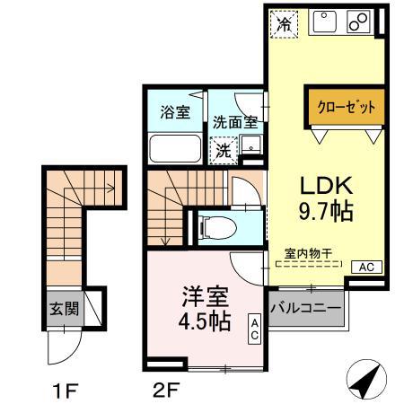 D-ROOM内山V(1LDK/2階)の間取り写真
