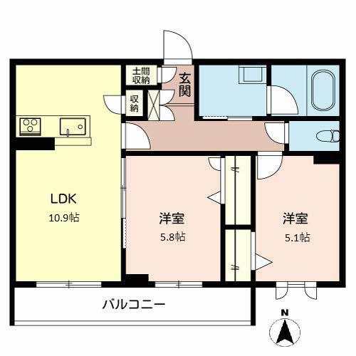 シャルマンコート(2LDK/2階)の間取り写真
