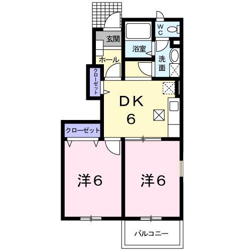 ポポラーレII(2DK/1階)の間取り写真