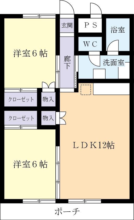 ボヌール梅園(2LDK/5階)の間取り写真