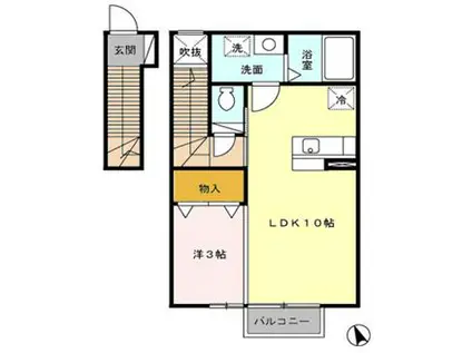 ローズシャルダン(ワンルーム/2階)の間取り写真