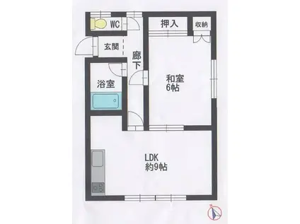 S北海道帯広市東一条南25丁目18-2 コーポ信成(1LDK/2階)の間取り写真