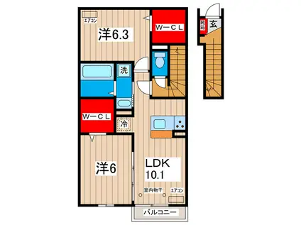 JR常磐線 小木津駅 徒歩12分 2階建 築9年(2LDK/2階)の間取り写真