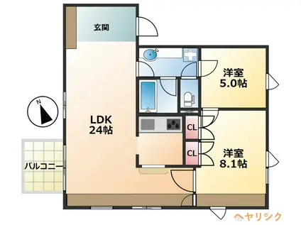 TASHIRO71(2LDK/8階)の間取り写真