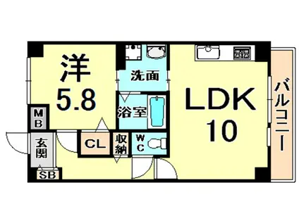 アウローラ武庫之荘(1LDK/3階)の間取り写真