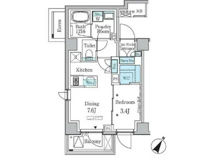 ラテスト白金台(1DK/3階)の間取り写真