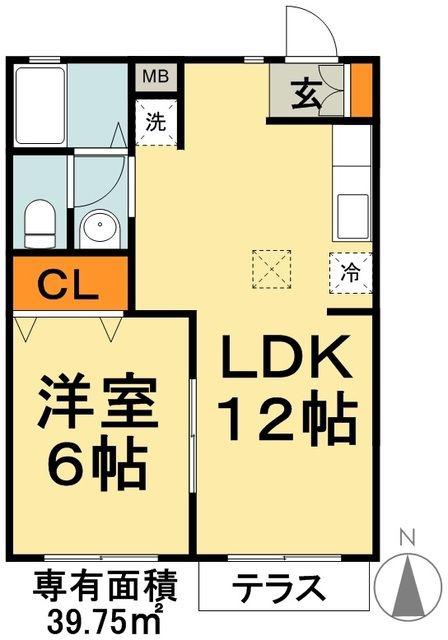 ジニアス一之江(1LDK/1階)の間取り写真