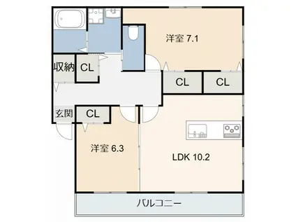 ハイム向野A(2LDK/2階)の間取り写真
