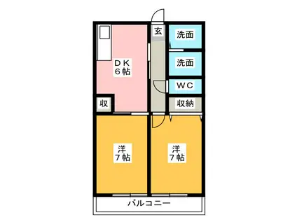 山茶花AB(2DK/2階)の間取り写真