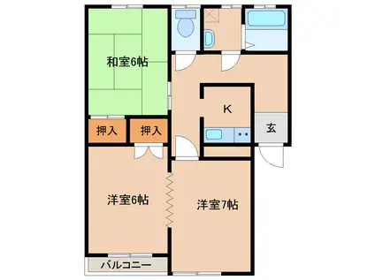 コンフォルトフミヤII(3K/2階)の間取り写真