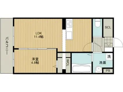 田畑ハイツルシアスVIII(1LDK/1階)の間取り写真