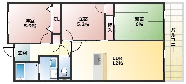 マウンティンツー(3LDK/3階)の間取り写真