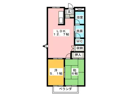 ロイヤル・プライベート・メゾンB(2LDK/2階)の間取り写真
