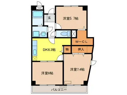 クリスタルガーデンII(3DK/2階)の間取り写真