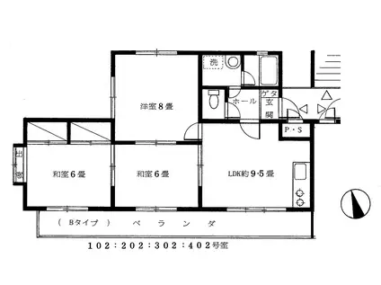 ハイツ札が丘(3LDK/1階)の間取り写真