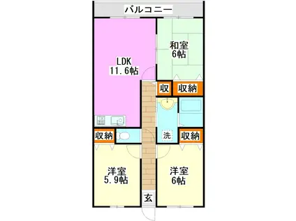カーサ宮の前(3LDK/1階)の間取り写真