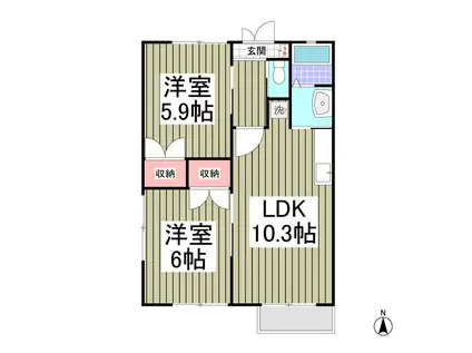 シーサイドハイムカトウII(2LDK/2階)の間取り写真