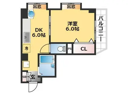 フリックコート深江(1DK/3階)の間取り写真