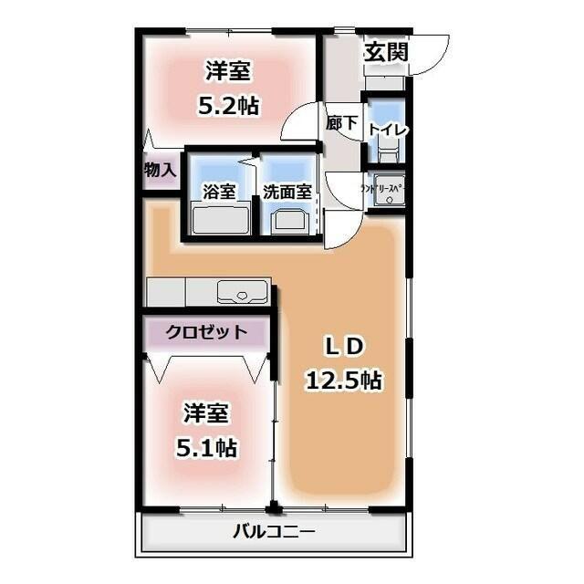 グランコートII(2LDK/2階)の間取り写真