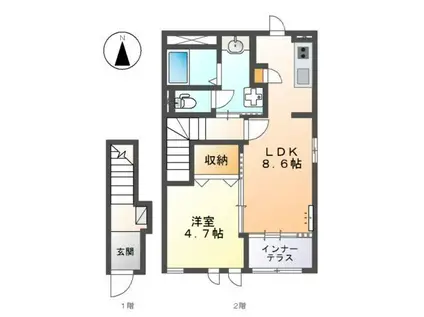 ルミナス(1LDK/2階)の間取り写真