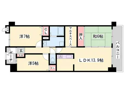 ネオステージ今宿(3LDK/5階)の間取り写真