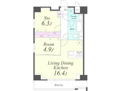 クレシェンテ月島(1SLDK/6階)の間取り写真