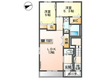 ヴェルジュ西大谷(2LDK/1階)の間取り写真