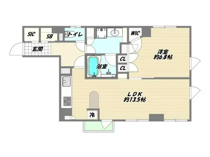 ルネ南船場フレックスコンフォート(1LDK/13階)の間取り写真