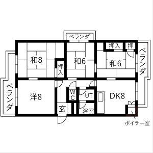 東山元町2号棟(4DK/3階)の間取り写真